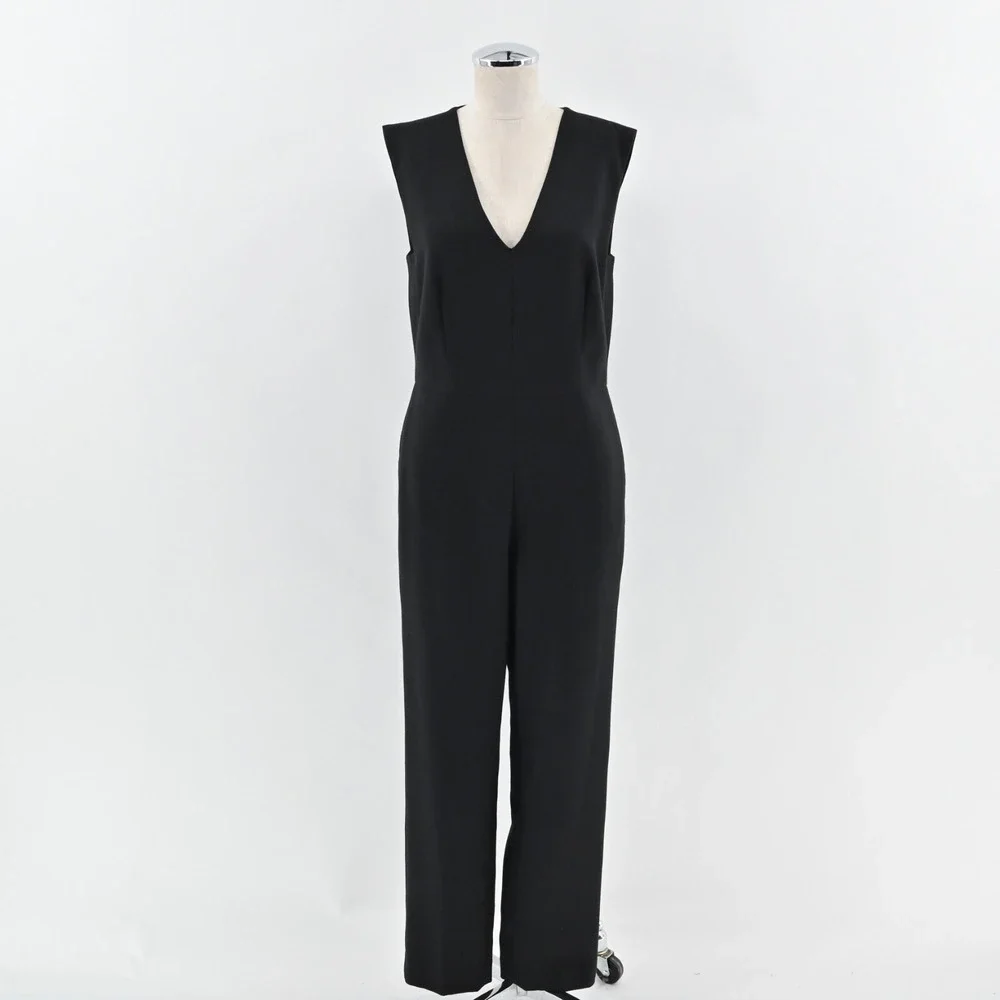 Michael Kors Jumpsuit Womens Sz 8 Black Sleeveless V Neck High Waist Tapered Leg